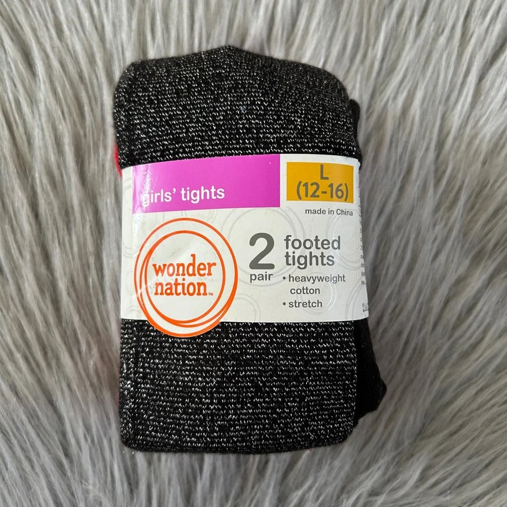 Wonder Nation Heavyweight Footed Tights Girls Size‎ Large (12-16) Black Red NEW
